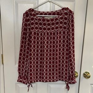 LOFT Red and White Floral Blouse